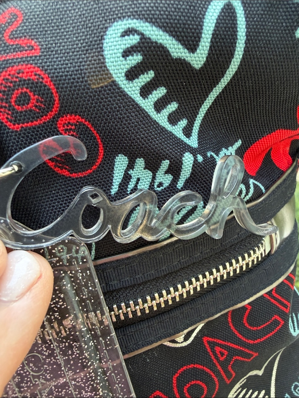 Coach Black Multi Poppy Heart-Print Shoulder Bag 3 poppy Tags EUC - Picture 5 of 17